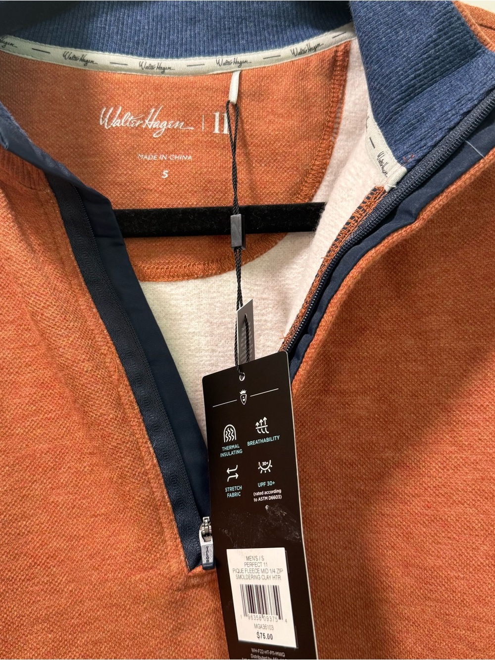 Walter Hagen Men's Quarter-Zip Sweater in Rust with Navy Trim - Picture 3 of 5